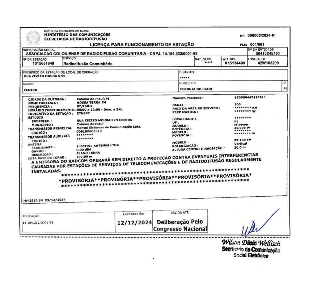 Licença de Funcionamento Anatel 1